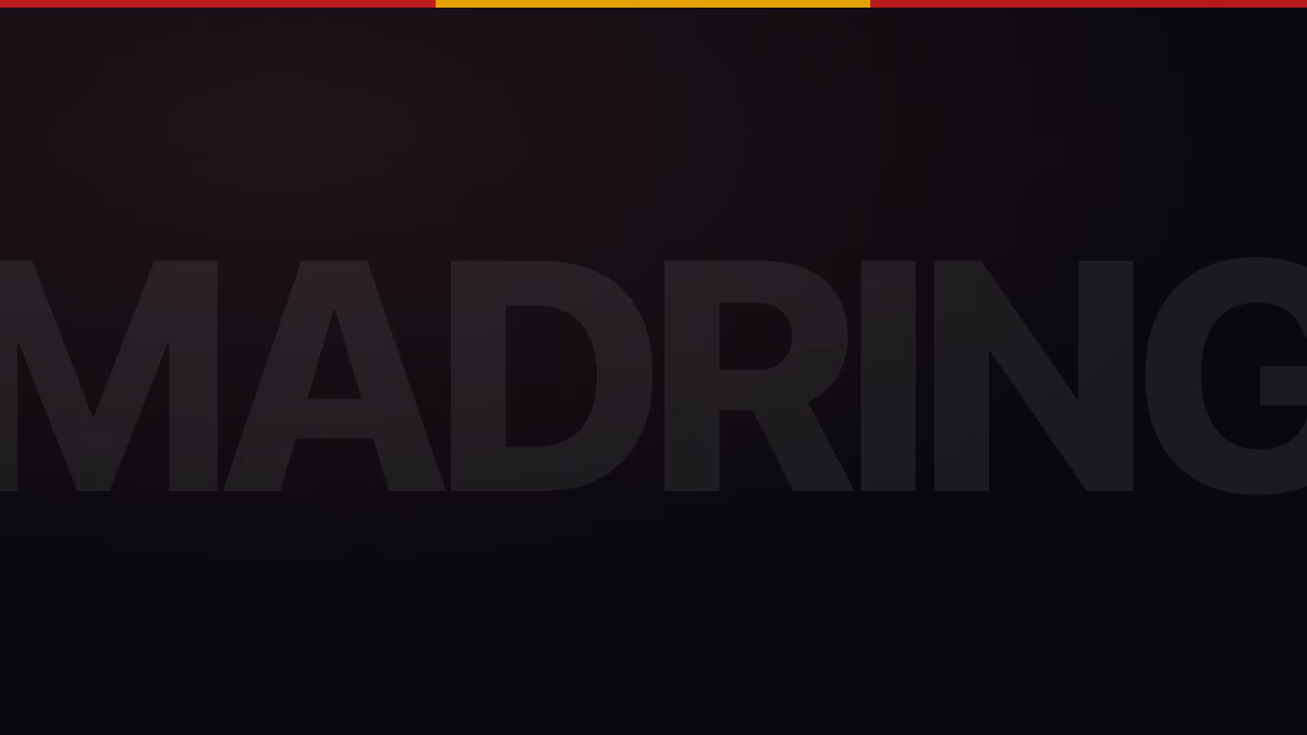 Arte escura com o nome Madring em marca-d'água e uma faixa nas cores da bandeira da Espanha